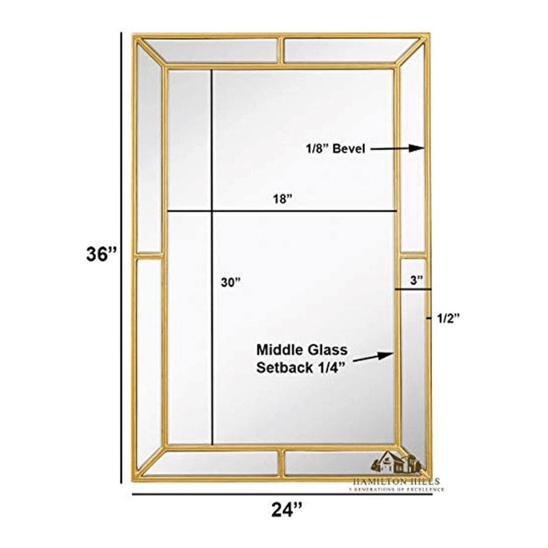 24 x 36 Inlaid Mirror Panel Gold Wall Mirror-Hamilton Hills-RoomDividersNow