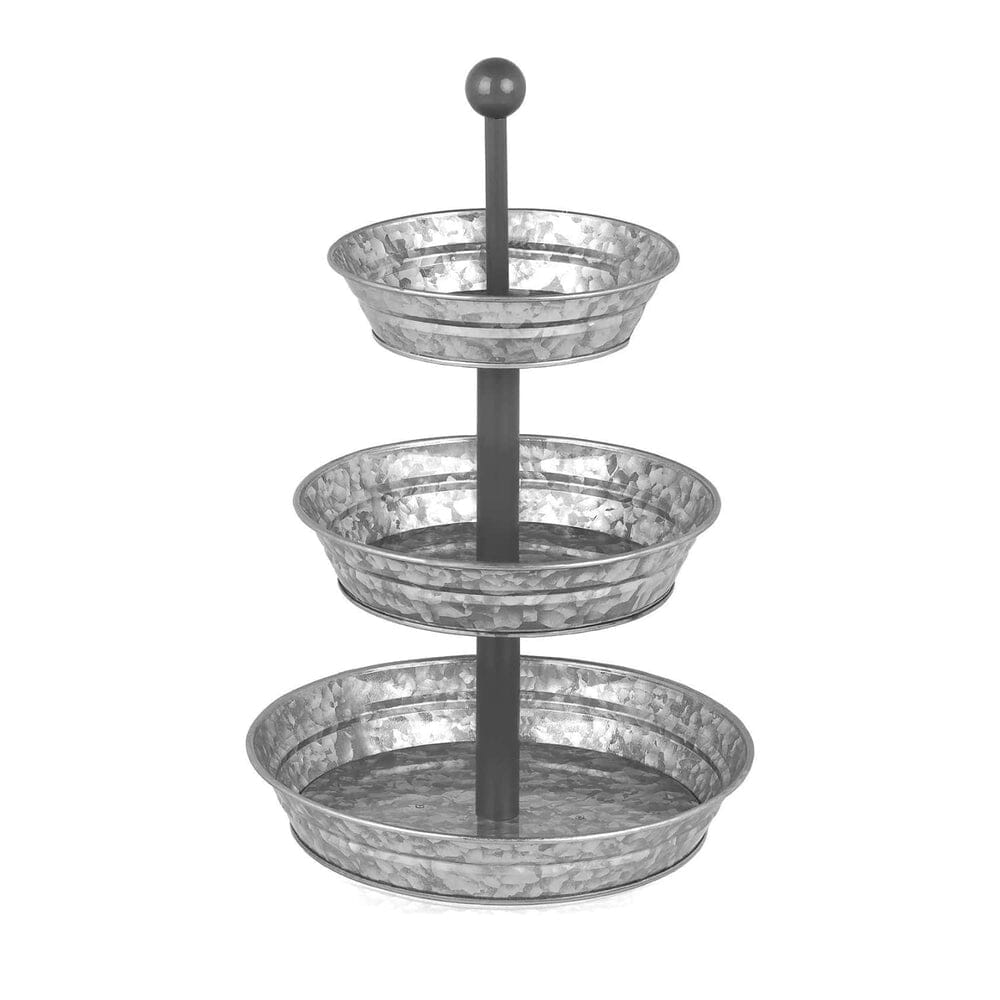 3 Tier Rustic Metal Stand - Galvanized Serving Tray