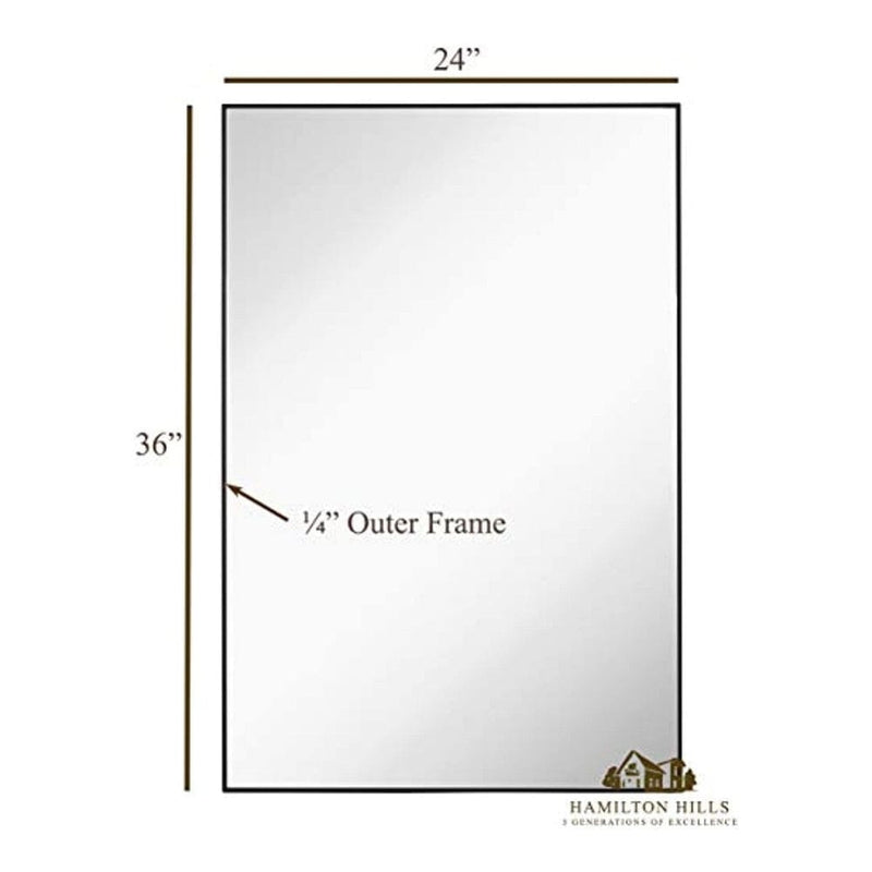 Black Brushed Metal Vanity Mirror Simple Edge Mirrors 24"x36"-Hamilton Hills-RoomDividersNow