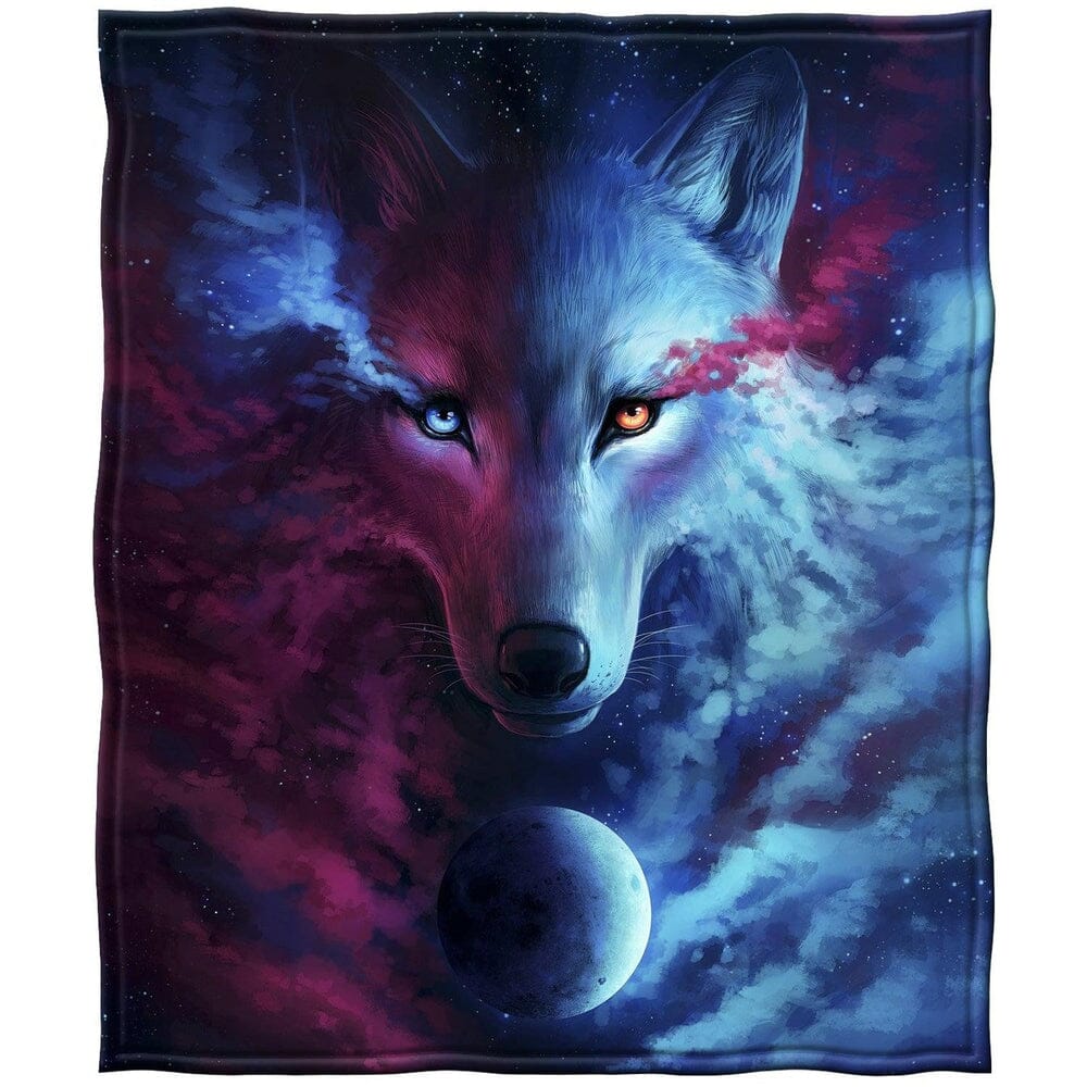 Celestial Wolf Plush Fleece Throw Blanket - Ultra-Soft, Cozy