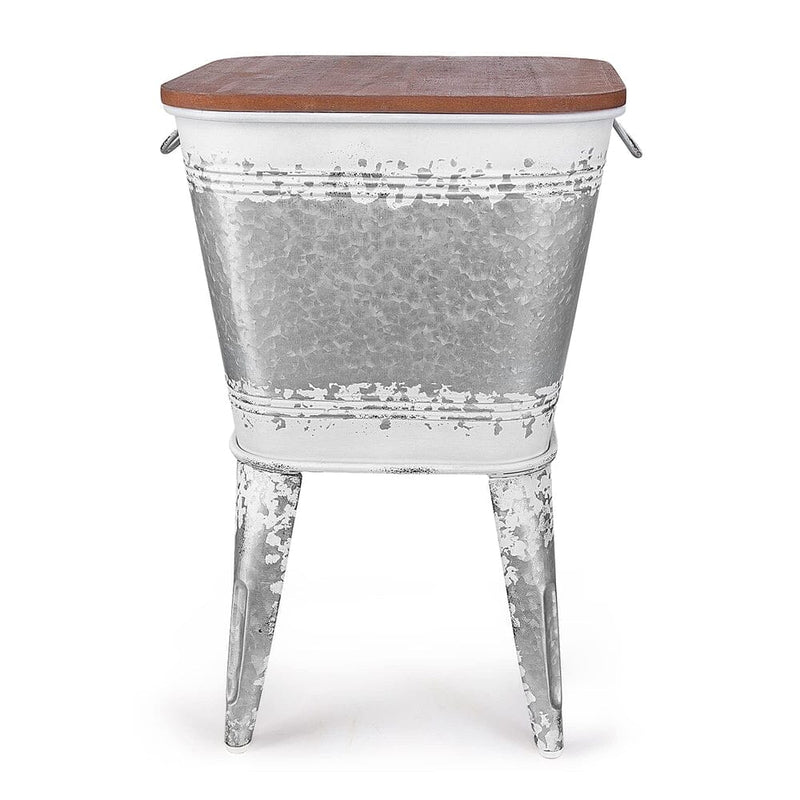Farmhouse Accent Side Table - Galvanized Rustic End Table. Metal Storage Bin-Hallops-RoomDividersNow