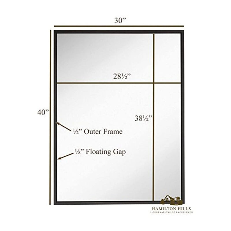 Framed Wall Mirror - 30 x 40 Inches Contemporary Large Rectangle Mirror with Floating Glass Panel and Wenge Wood-Look Frame-Hamilton Hills-RoomDividersNow