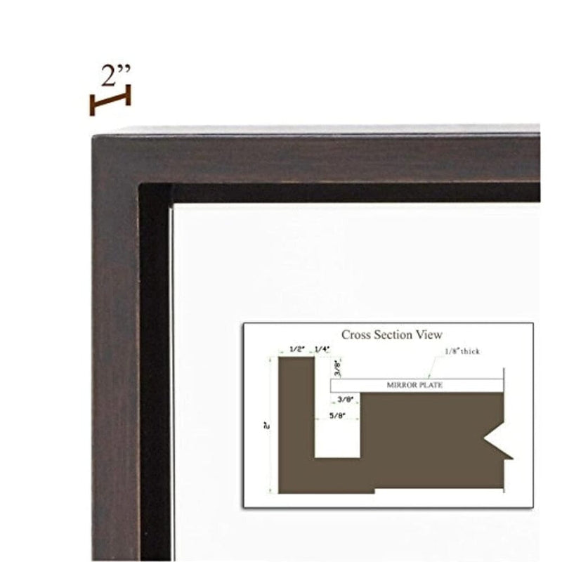 Framed Wall Mirror - 30 x 40 Inches Contemporary Large Rectangle Mirror with Floating Glass Panel and Wenge Wood-Look Frame-Hamilton Hills-RoomDividersNow