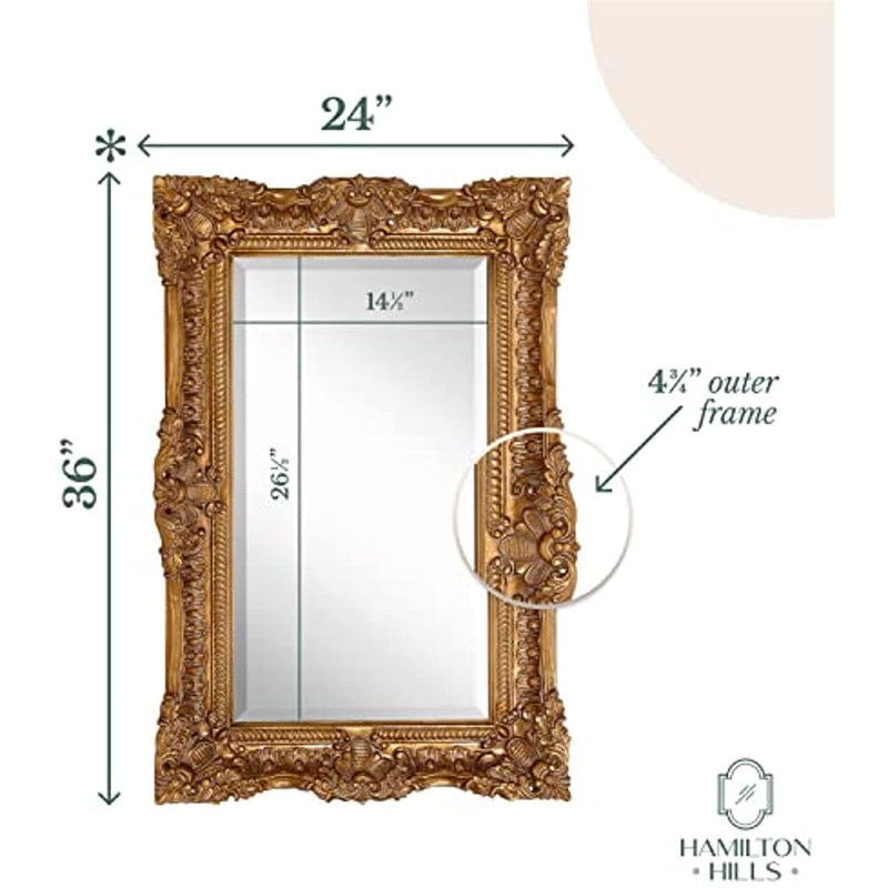 Large Ornate Gold Baroque Frame Mirror (24" x 36")-Hamilton Hills-RoomDividersNow