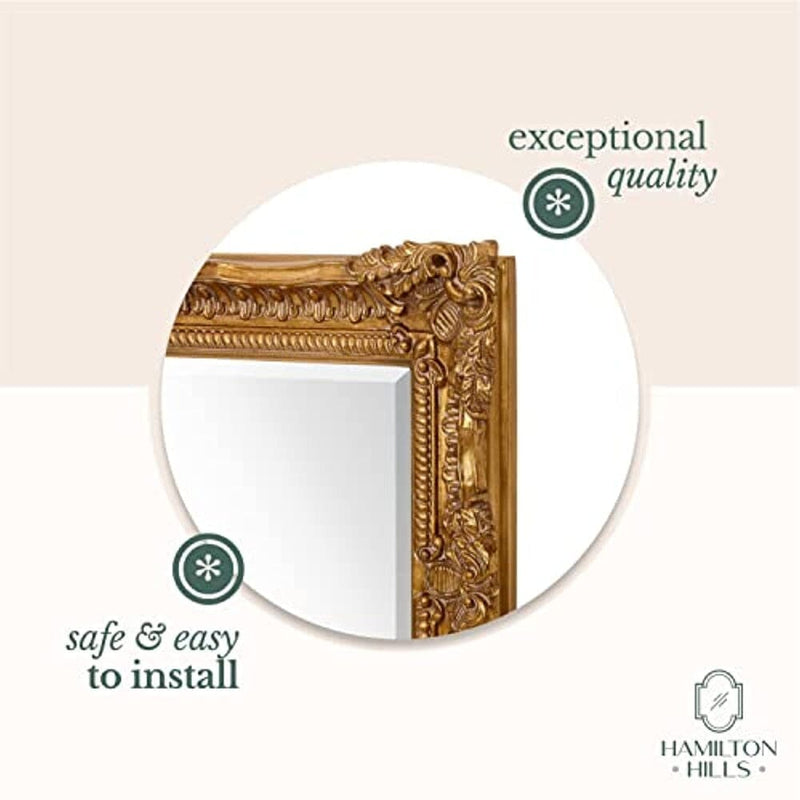 Large Ornate Gold Baroque Frame Mirror (24" x 36")-Hamilton Hills-RoomDividersNow