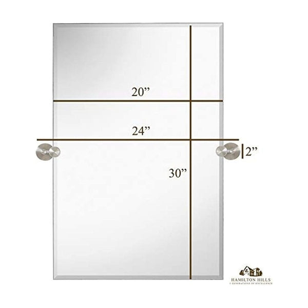 Large Pivot Rectangle Mirror with Brushed Chrome Wall Anchors 20" x 30" Inches﻿-Hamilton Hills-RoomDividersNow