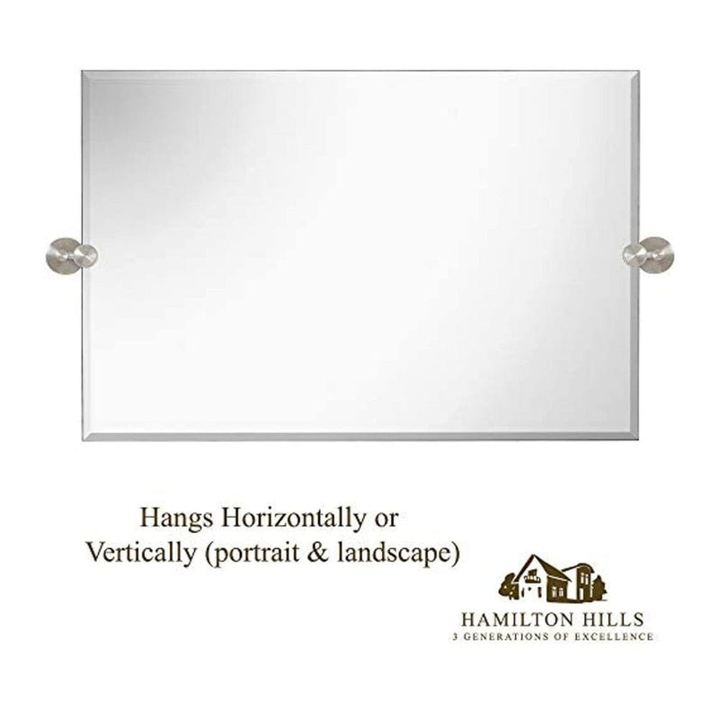 Large Pivot Rectangle Mirror with Brushed Chrome Wall Anchors 20" x 30" Inches﻿-Hamilton Hills-RoomDividersNow