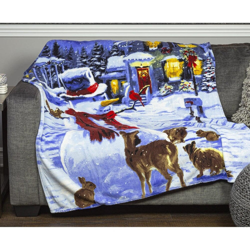 Snowman and Friends Holiday Lights Super Soft Plush Fleece Throw Blanket-Dawhud Direct-RoomDividersNow