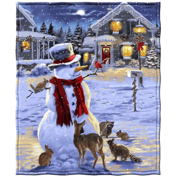 Snowman and Friends Holiday Lights Super Soft Plush Fleece Throw Blanket-Dawhud Direct-RoomDividersNow