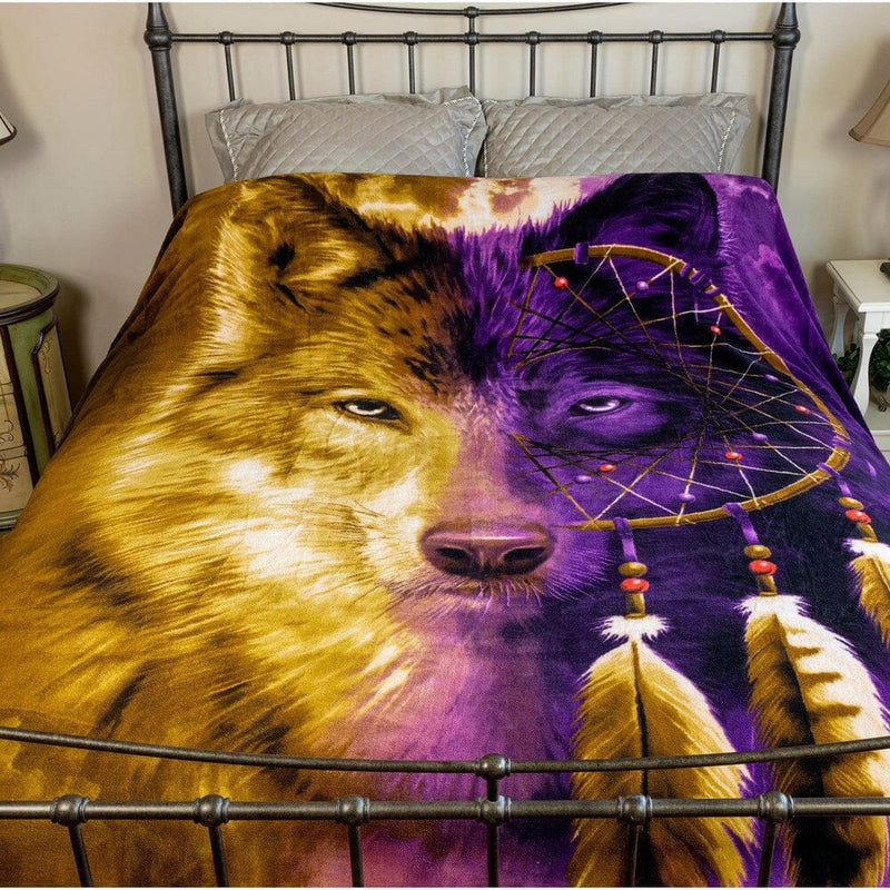 Wolf Dreamcatcher Super Soft Full/Queen Size Plush Fleece Blanket-Dawhud Direct-RoomDividersNow