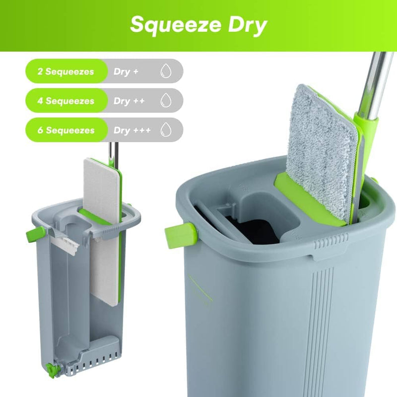 Microfiber Flat Mop and Bucket Set with Stainless Steel Handle