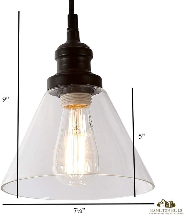 Black Glass Pendant Light with LED Edison Bulb