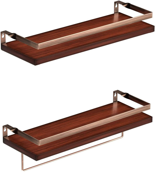 Wood Bathroom Shelves - 2 Pack, Brown Floating Wall Shelves