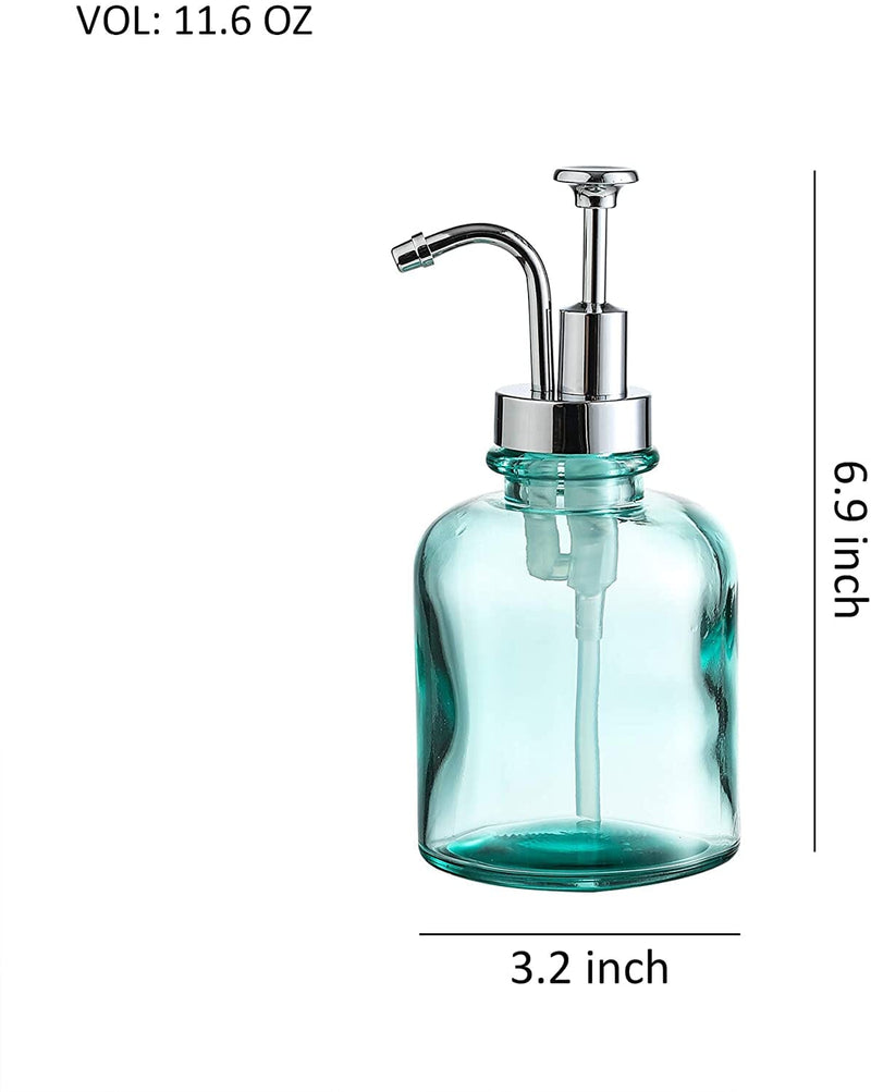 12 &10 Ounce Blue Glass Soap Lotion Dispenser Set, Unique Design Pump for Bathroom