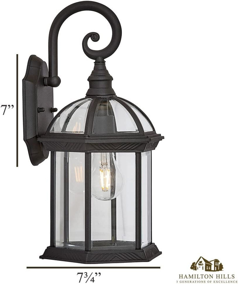 Outdoor Wall Mount Sconce Light - Black Metal and Clear Glass