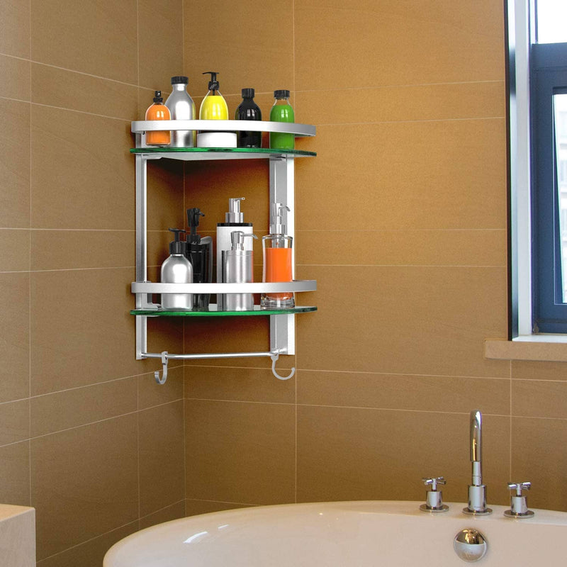 Bathroom Corner Shelf with Towel Bar