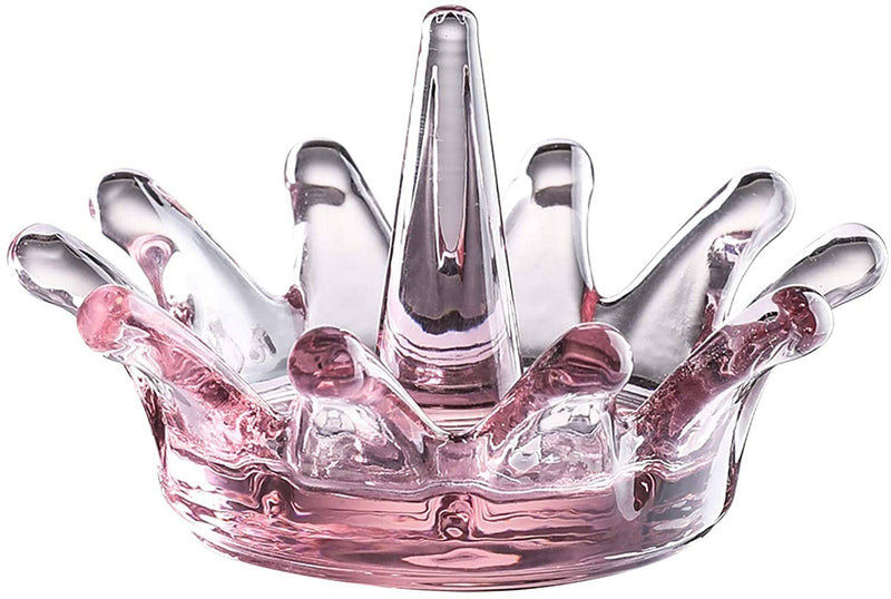 Crown Shape Glass Ring Holder Dia 4.3inch Glass Jewelry Tray Organizer (Pink