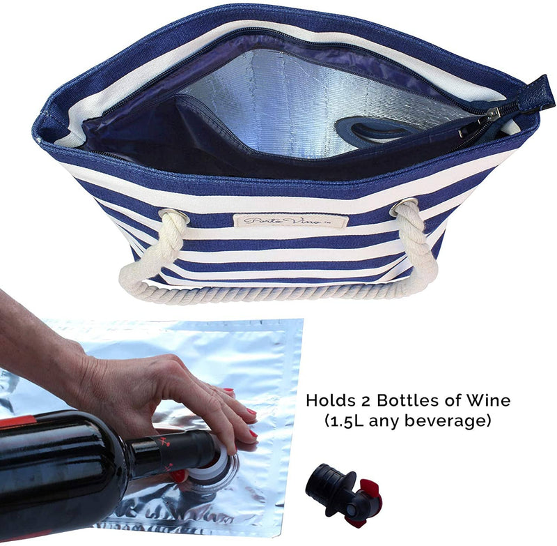 Insulated Beach Wine Tote - Holds 2 Bottles