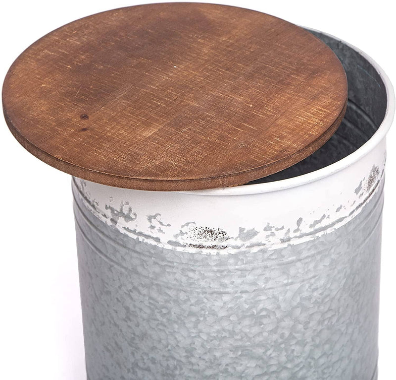 Rustic End Table with Metal Storage Bin - Farmhouse Accent Side Table