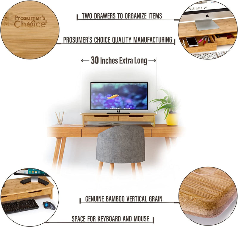 Bamboo TV/Monitor Stand with Dual Drawers