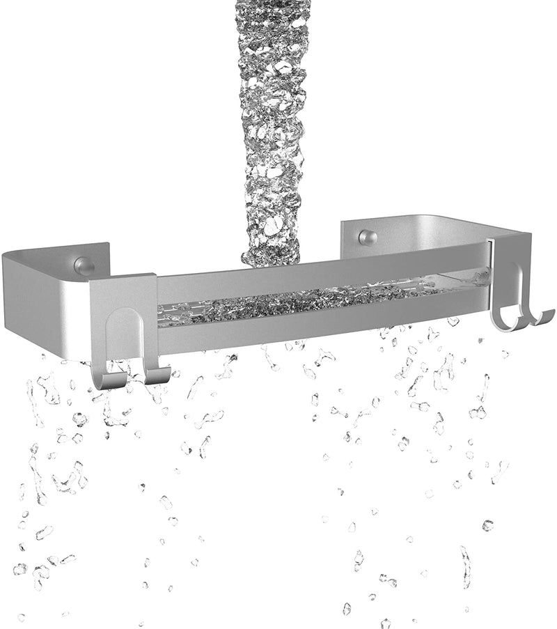 Aluminum Shower Shelf with Razor Hooks - No Drill Floating Inside Shower