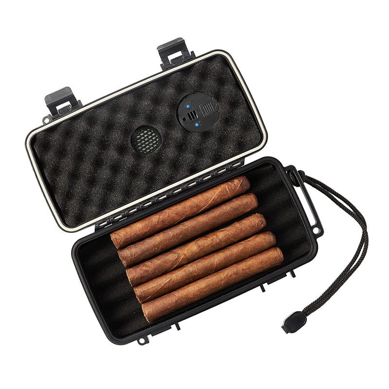 Cigar Travel Case - 5 Count with Digital Hygrometer
