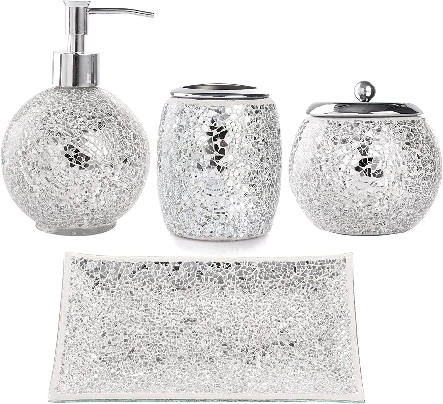 Whole Housewares Bathroom Accessories Set 4-Piece Glass Mosaic Bath Accessory