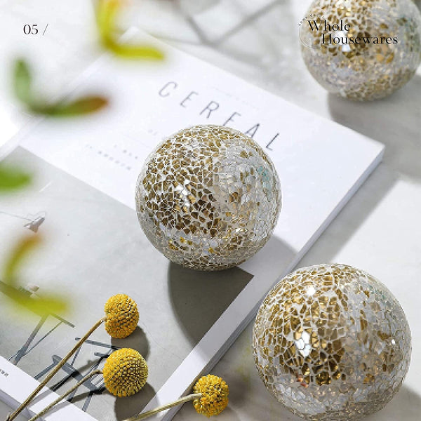 WHOLE HOUSEWARES | Decorative Balls | Set of 5 | Glass Mosaic Sphere | Diameter 3"