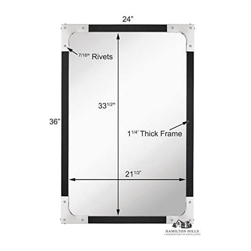 24 x 36 Chrome Accented Black Frame Wall Mirror - Designer Vanity Hanging Mirror-Hamilton Hills-RoomDividersNow