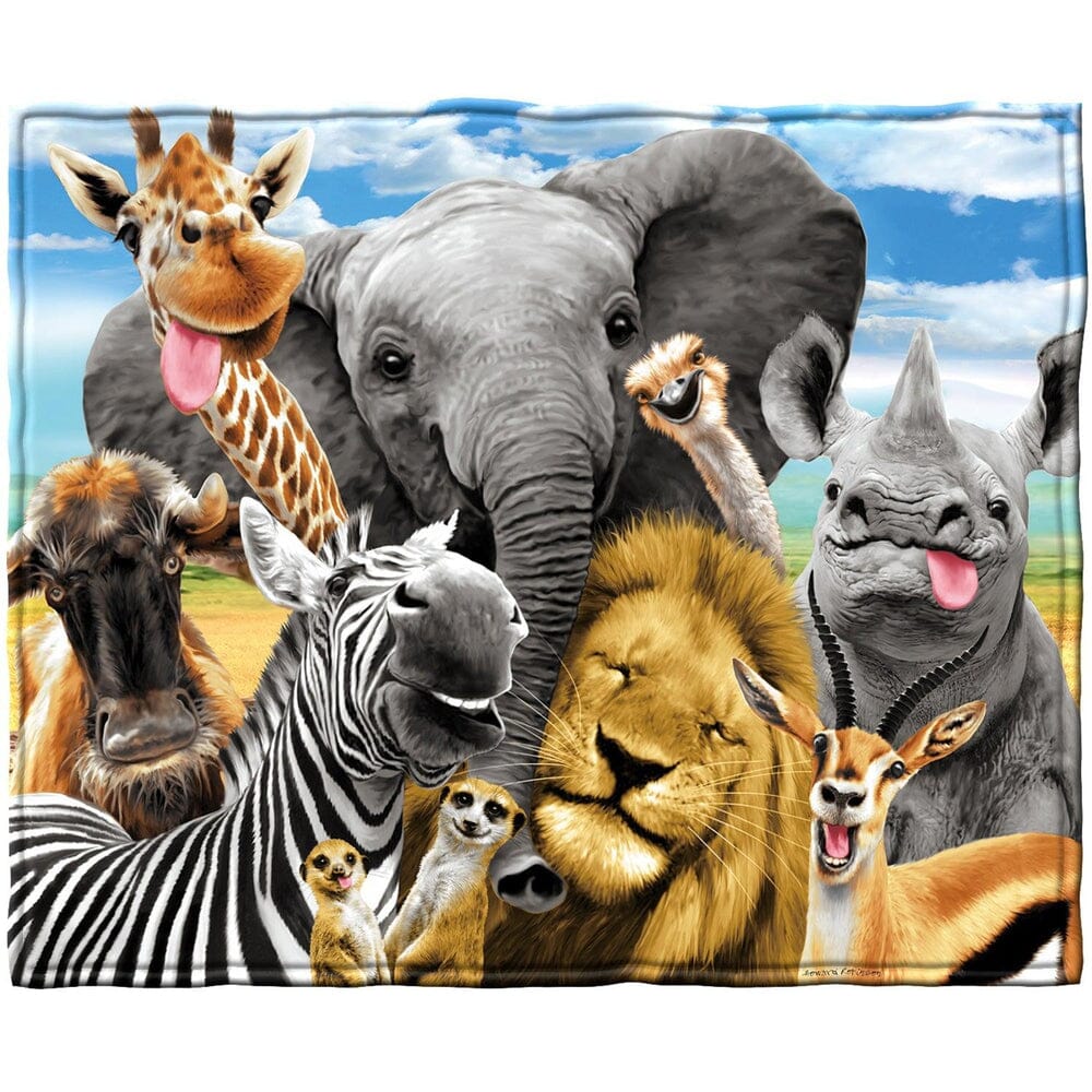 African Safari Animals Selfie Fleece Throw Blanket-Dawhud Direct-RoomDividersNow
