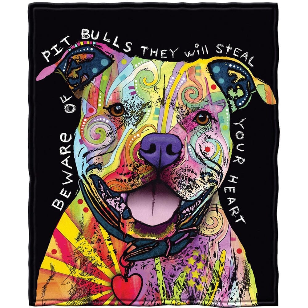 Beware of Pit Bulls They Will Steal Your Heart Super Soft Plush Fleece Throw Blanket by Dean Russo-Dawhud Direct-RoomDividersNow