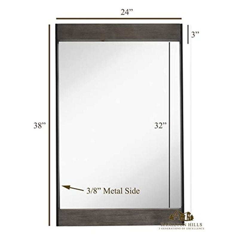 Black Metal Mirror with Natural Gray Wood Side Accents-Hamilton Hills-RoomDividersNow