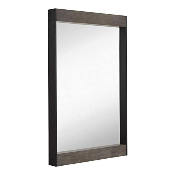 Black Metal Mirror with Natural Gray Wood Side Accents-Hamilton Hills-RoomDividersNow