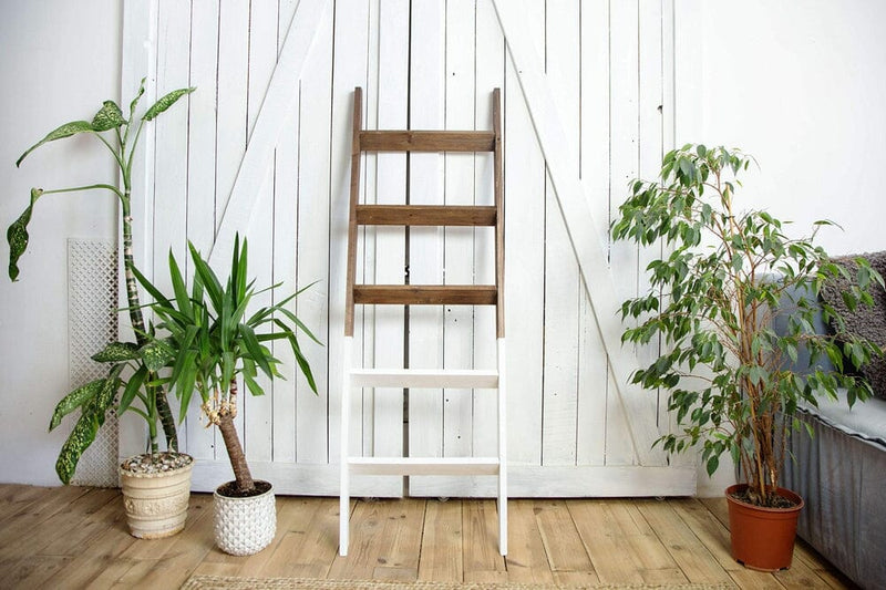 Blanket Ladder 5 Ft Wood Rustic Ladder Shelf Ladder Shelf For Quilt-Hallops-RoomDividersNow
