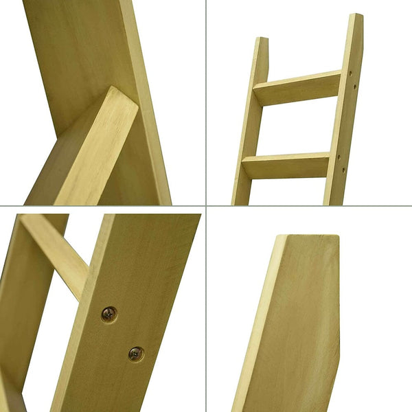 Blanket Ladder 5 Ft. Wood Rustic Decorative Quilt Ladder. Beige Vintage-Hallops-RoomDividersNow