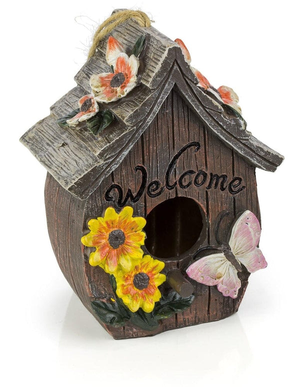 Butterfly and Flowers Welcome Decorative Hand-Painted Bird House-Dawhud Direct-RoomDividersNow