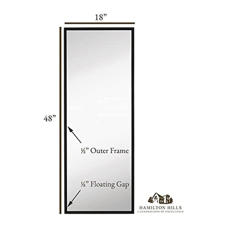 Clean Large Modern Black Frame Wall Mirror 18" x 48"-Hamilton Hills-RoomDividersNow