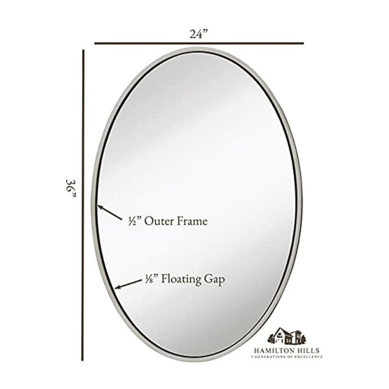 Clean Large Modern Oval Silver Leaf Frame Wall Mirror 24" x 36"-Hamilton Hills-RoomDividersNow