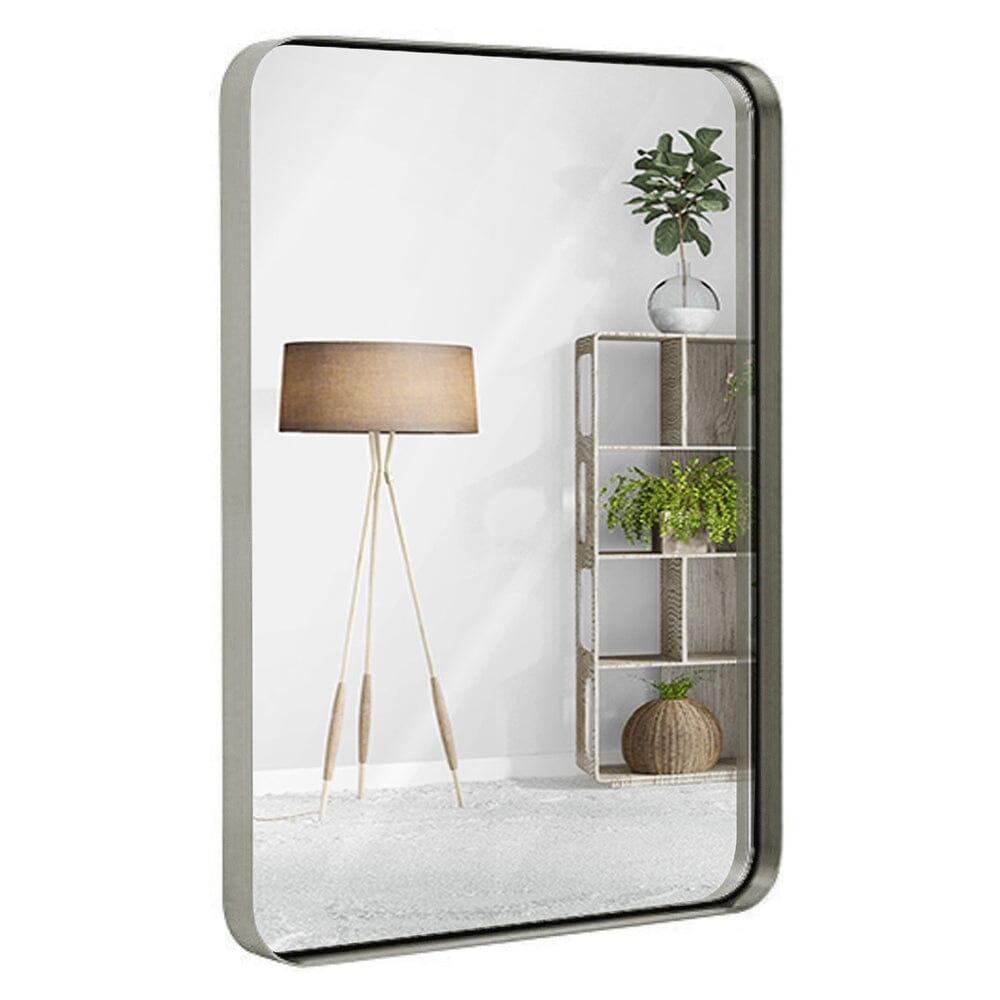 Contemporary Brushed Bronze Metal Wall Mirror Rounded Corner-Hamilton Hills-RoomDividersNow