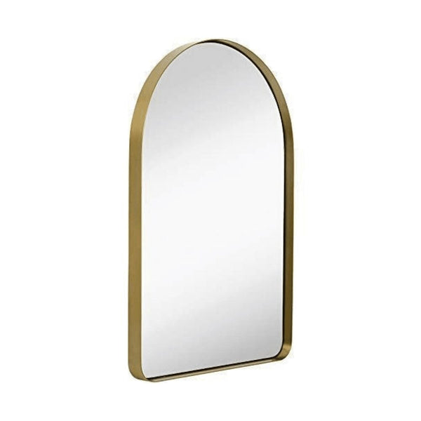 Contemporary Brushed Gold Metal Wall Mirror | Glass Panel Gold Framed Top Rounded Corner Deep Set Design (24" x 36")-Hamilton Hills-RoomDividersNow