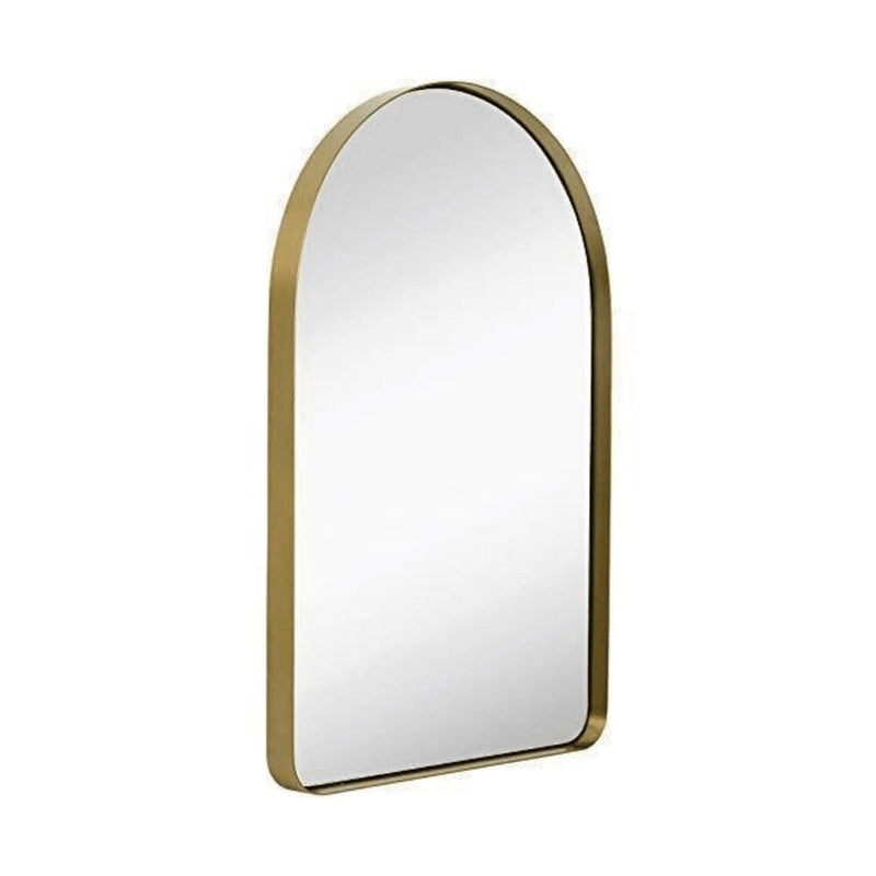 Contemporary Brushed Gold Metal Wall Mirror | Glass Panel Gold Framed Top Rounded Corner Deep Set Design (24" x 36")-Hamilton Hills-RoomDividersNow
