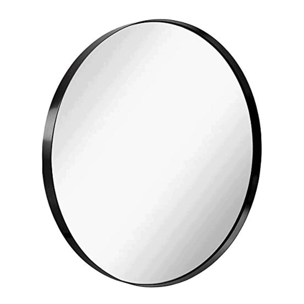 Contemporary Brushed Metal Black Wall Mirror | Glass Panel Black Framed Rounded Circle Deep Set Design (35" Round)-Hamilton Hills-RoomDividersNow