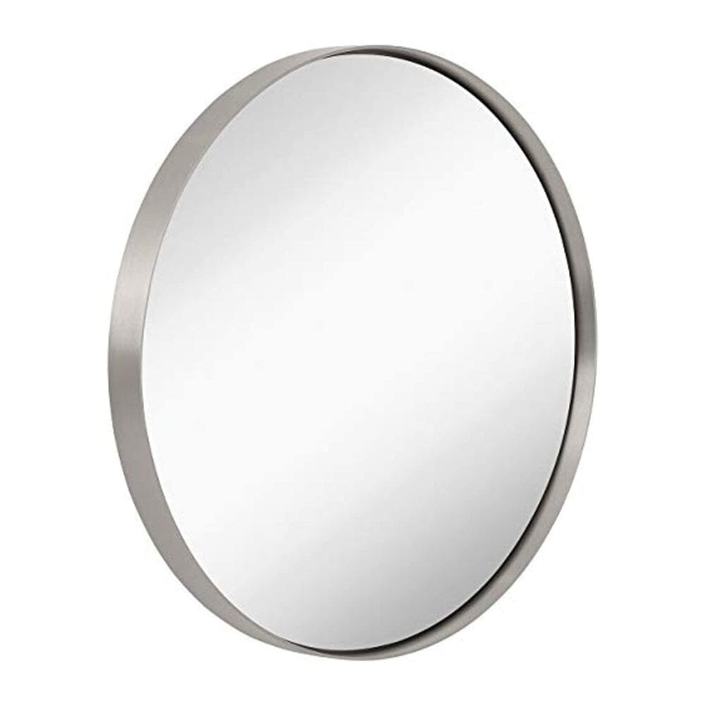 Contemporary Brushed Metal Silver Wall Mirror (18" Round)-Hamilton Hills-RoomDividersNow