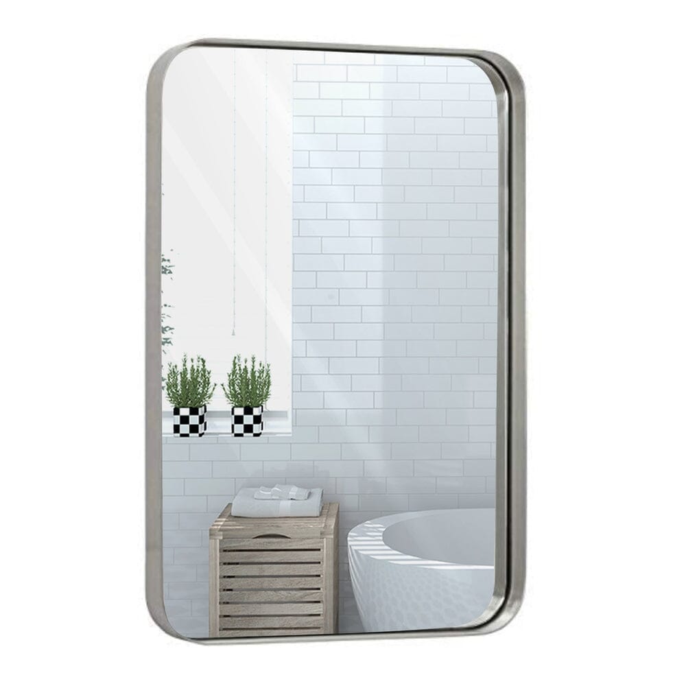 Contemporary Brushed Metal Wall Mirror (16" x 24")-Hamilton Hills-RoomDividersNow