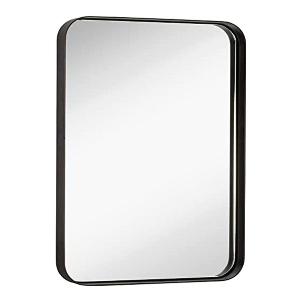 Contemporary Brushed Metal Wall Mirror | Glass Panel Bronze Framed Rounded Corner Deep Set Design (16" x 24")-Hamilton Hills-RoomDividersNow