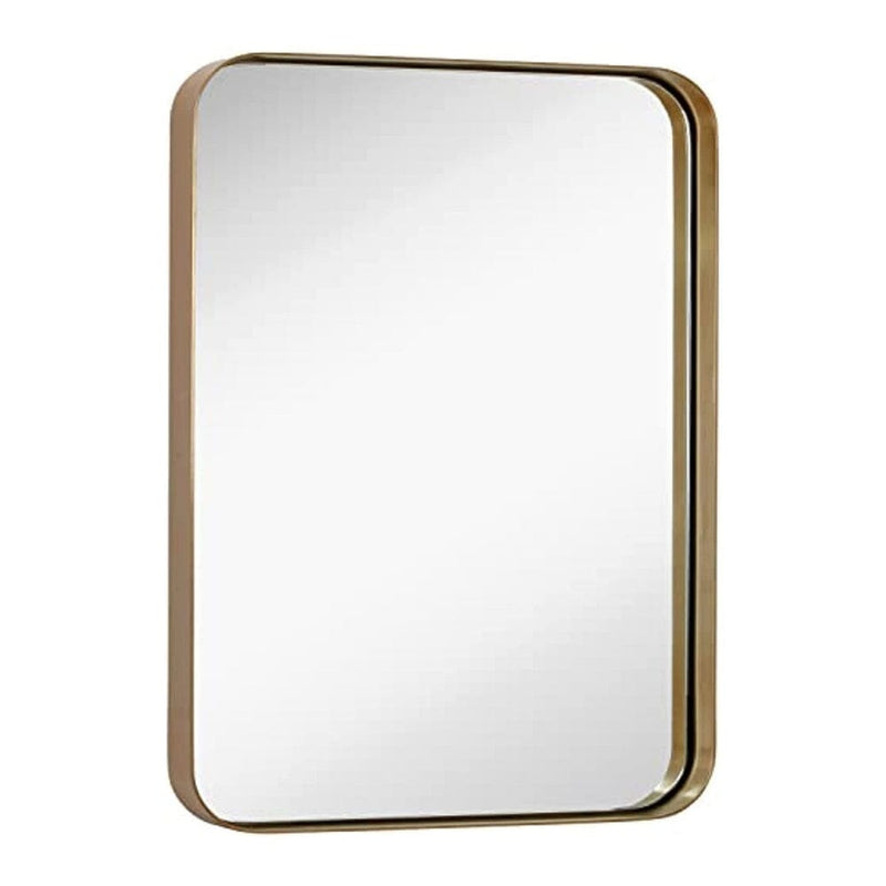 Contemporary Brushed Metal Wall Mirror | Glass Panel Gold Framed Rounded Corner Deep Set Design (16" x 24")-Hamilton Hills-RoomDividersNow