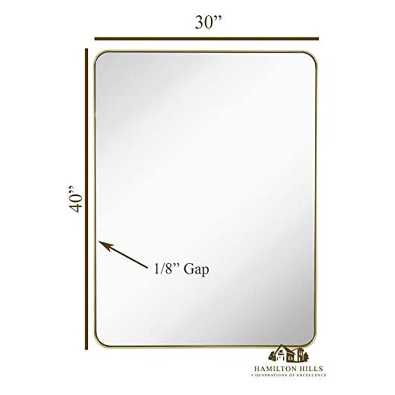 Contemporary Brushed Metal Wall Mirror | Glass Panel Gold Framed Rounded Corner Deep Set Design (30" x 40")-Hamilton Hills-RoomDividersNow