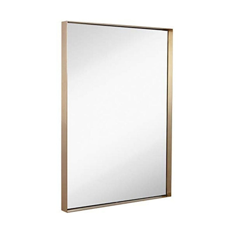 Contemporary Brushed Metal Wall Mirror | Glass Panel Gold Framed Squared Corner Deep Set Design (22" x 30")-Hamilton Hills-RoomDividersNow