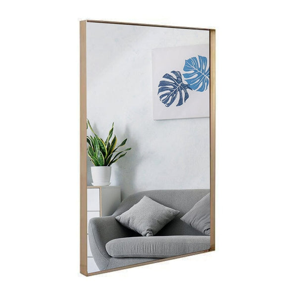 Contemporary Brushed Metal Wall Mirror | Glass Panel Gold Framed Squared Corner Deep Set Design (24" x 36")-Hamilton Hills-RoomDividersNow