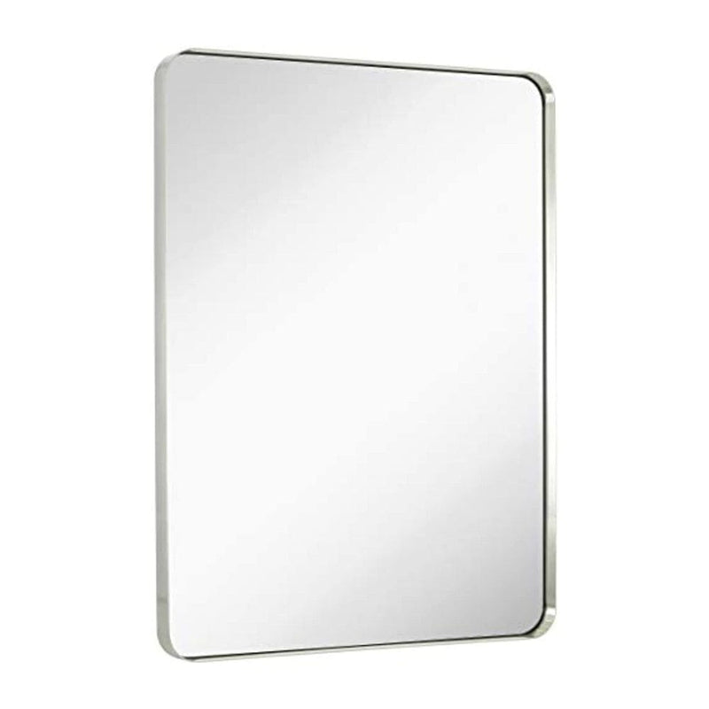Contemporary Brushed Metal Wall Mirror | Glass Panel Silver Framed Rounded Corner Deep Set Design (30" x 40")-Hamilton Hills-RoomDividersNow